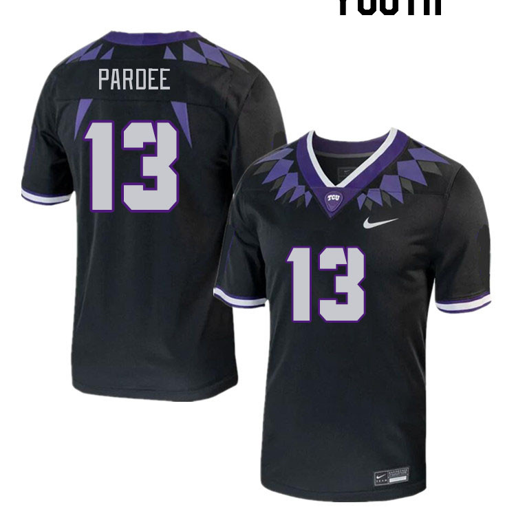 Youth #13 Luke Pardee TCU Horned Frogs 2023 College Footbal Jerseys Stitched-Black
